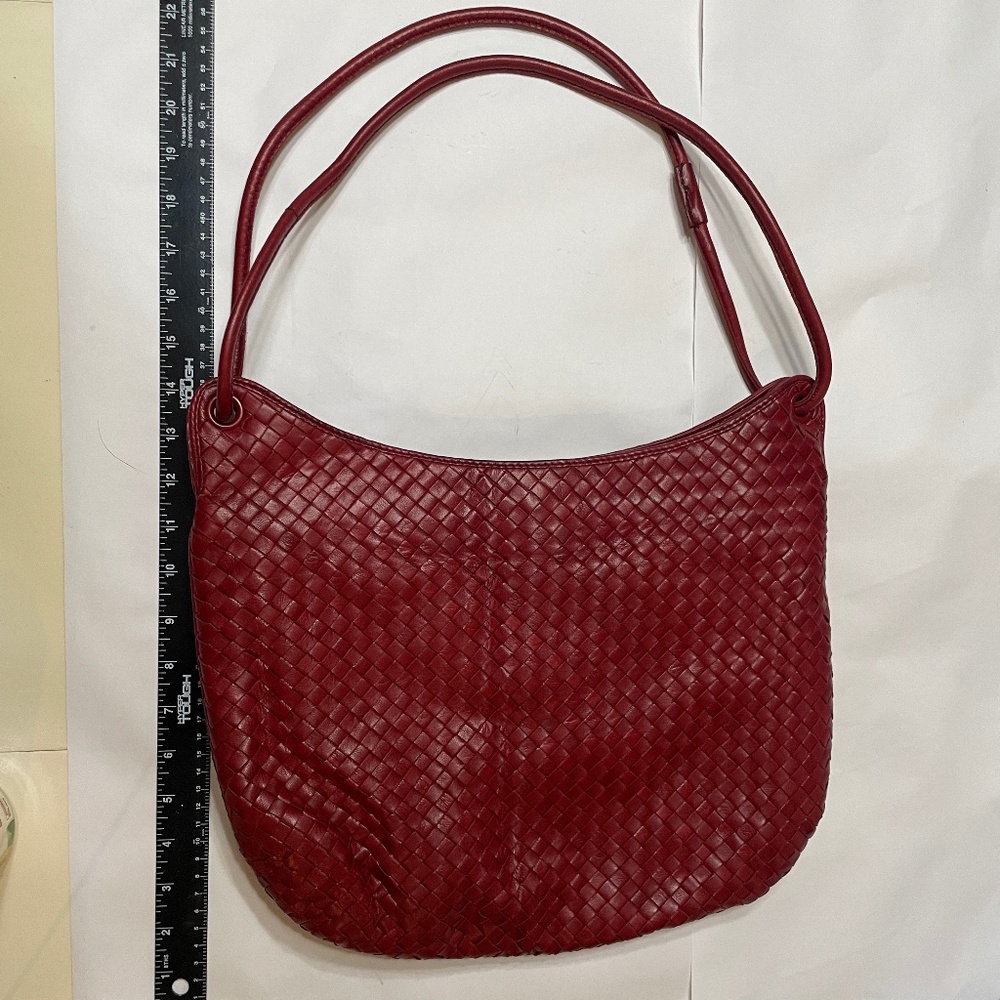 Vintage Cosci Red woven leather Shoulder bag with Matching wallet